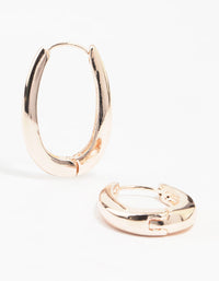 Rose Gold Plated Long Oval Plain Hoop Earrings - link has visual effect only