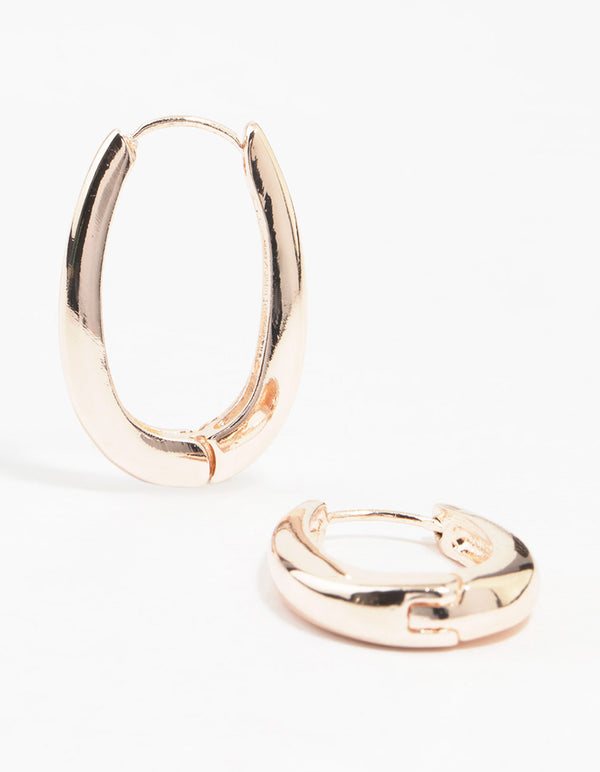 Rose Gold Plated Long Oval Plain Hoop Earrings