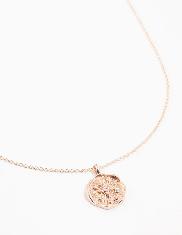 Rose Gold Diamante Celestial Round Necklace