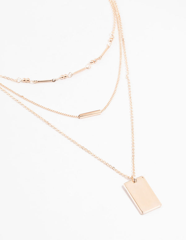 Rose Gold Dainty Rectangle Layered Necklace