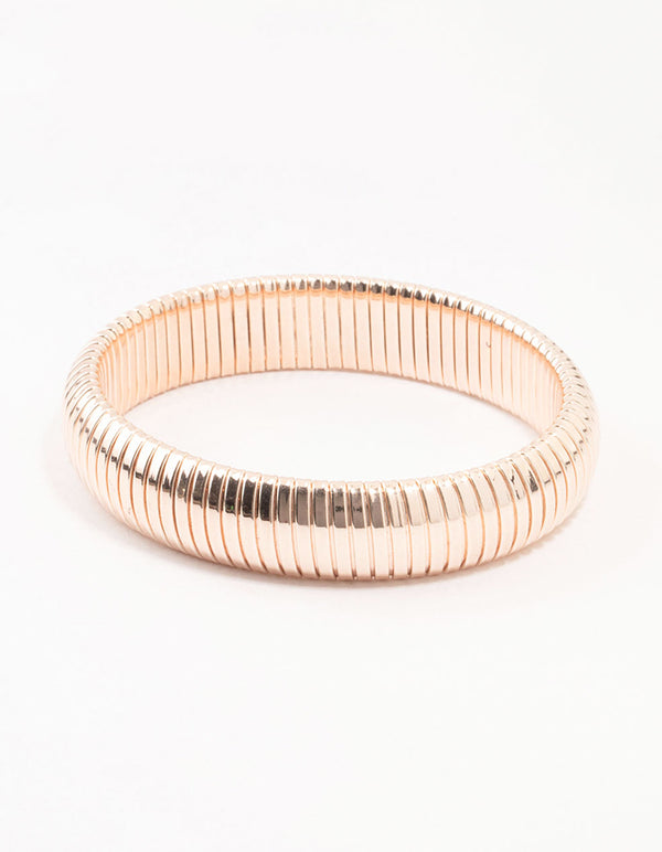 Rose Gold Plated Wide Ribbed Stretch Bracelet