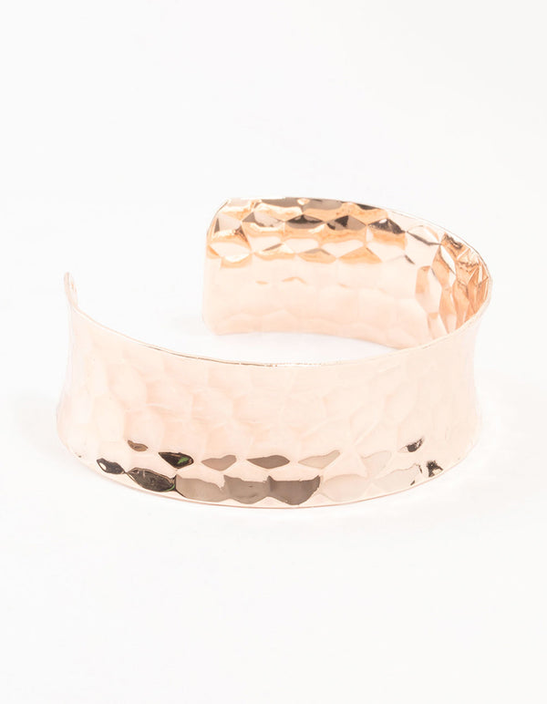 Rose Gold Plated Wide Hammered Wrist Cuff