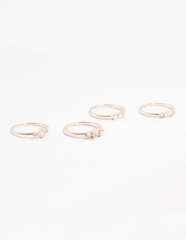 Rose Gold Plated Mixed Shape Cubic Zirconia Ring Pack