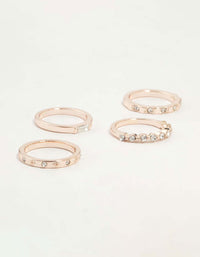 Rose Gold Plated Molten & Diamante Rings 6-Pack - link has visual effect only