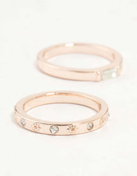 Rose Gold Plated Molten & Diamante Rings 6-Pack - link has visual effect only