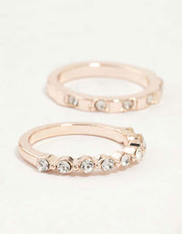 Rose Gold Plated Molten & Diamante Rings 6-Pack - link has visual effect only