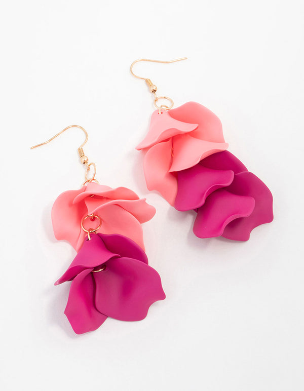 Pink Coated Petal Drop Earrings