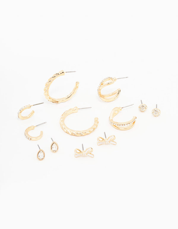 Gold Diamante Mixed Earrings 6-Pack