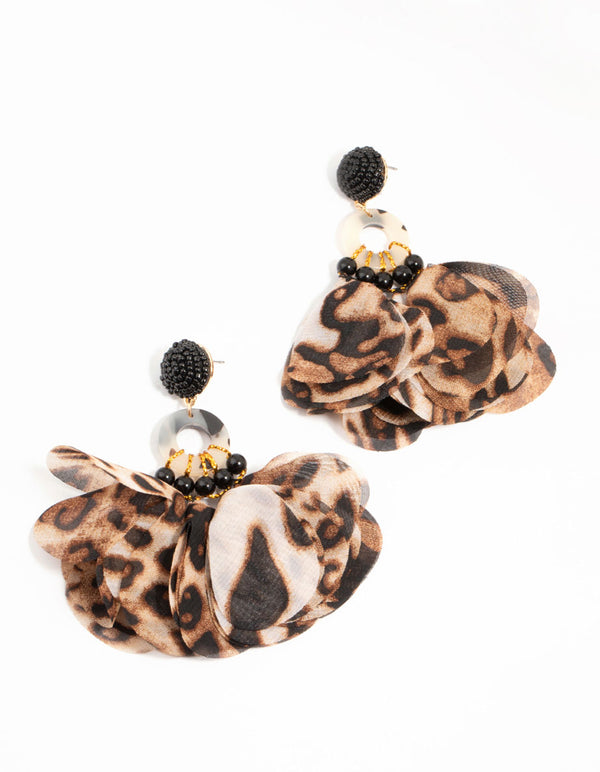 Leopard Print Fabric & Acrylic Drop Earrings