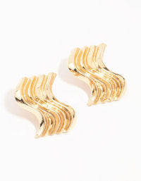 Gold Ribbed Wave Stud Earrings - link has visual effect only