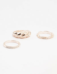 Rose Gold Plated Diamante Twisted Rings 3-Pack - link has visual effect only