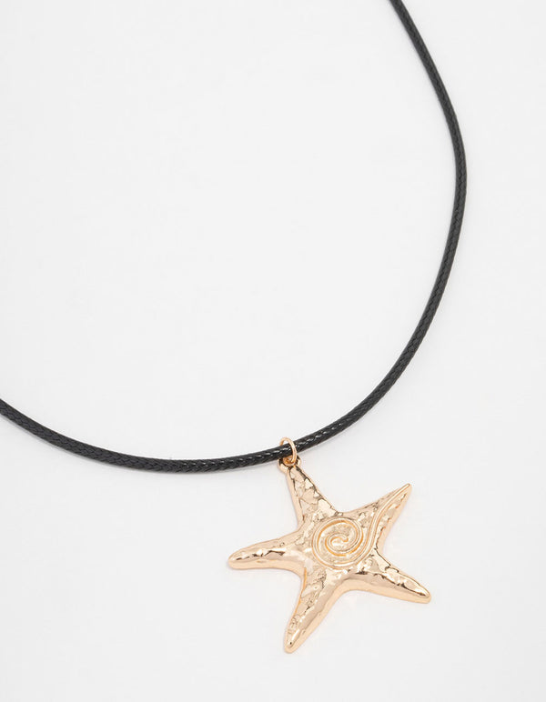 Gold Molten Starfish Cord Necklace