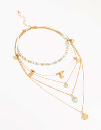 Gold Layered Blue, Green & White Disc Necklace - link has visual effect only