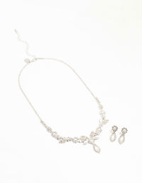 Rhodium Vine Diamante Pearl Necklace & Earrings Set - link has visual effect only