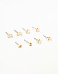 Gold Plated Brass Star & Marquise Cubic Zirconia Earrings 4-Pack - link has visual effect only