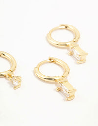 Gold Plated Brass  Brass Cubic Zirconia Hoop Earrings 4-Pack - link has visual effect only