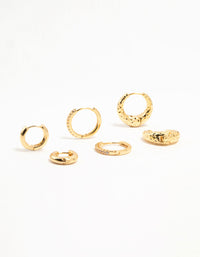 Gold Plated Brass Organic & Cubic Zirconia Clicker Earrings 3-Pack - link has visual effect only