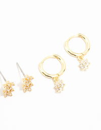 Gold Plated Brass Cubic Zirconia Flower Earrings 4-Pack - link has visual effect only