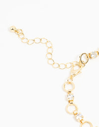 Gold Plated Brass Alternating Cubic Zirconia Round Link Bracelet - link has visual effect only