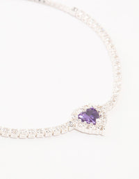 Silver Pave Purple Cubic Zirconia Halo Heart Toggle Bracelet - link has visual effect only