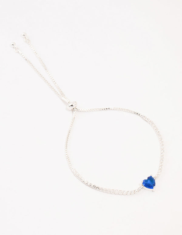 Silver Blue Heart Cubic Zirconia Tennis Bracelet