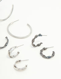 Mixed Shade Silver Twisted & Sleek Hoop Earrings 6-Pack - link has visual effect only