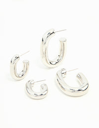 Rhodium Rectangle Shaped Smooth Hoops 2-Pack - link has visual effect only