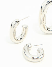 Rhodium Rectangle Shaped Smooth Hoops 2-Pack - link has visual effect only