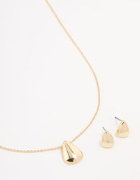 Gold Teardrop Necklace & Stud Earrings Set - link has visual effect only