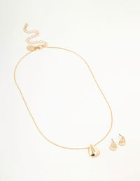 Gold Teardrop Necklace & Stud Earrings Set - link has visual effect only