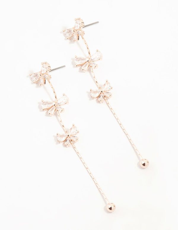 Rose Gold Mini Bow Cubic Zirconia Drop Earrings