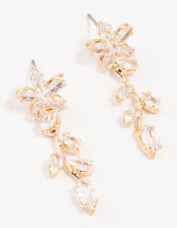 Gold Cubic Zirconia Flower Trail Drop Earrings