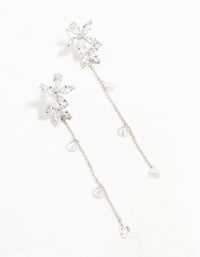 Silver Cubic Zirconia Flower Dangle Drop Earrings - link has visual effect only