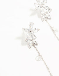 Silver Cubic Zirconia Flower Dangle Drop Earrings - link has visual effect only