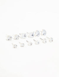 Silver Mixed Cubic Zirconia Stud Earrings 6-Pack - link has visual effect only