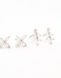 Silver Dainty Flower Cubic Zirconia Stud Earrings 3-Pack - link has visual effect only