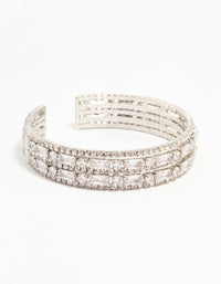 Rhodium Cubic Zirconia Layered Wrist Cuff - link has visual effect only