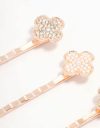 Rose Gold Diamante & Pearl Clover Clips 3-Pack - link has visual effect only