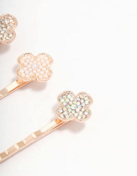 Rose Gold Diamante & Pearl Clover Clips 3-Pack - link has visual effect only