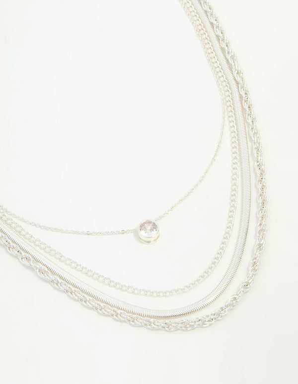 Silver Chain & Diamante Layered Necklace