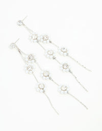 Silver Multirow Pearl & Diamante Flower Drop Earrings - link has visual effect only