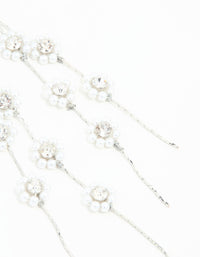 Silver Multirow Pearl & Diamante Flower Drop Earrings - link has visual effect only