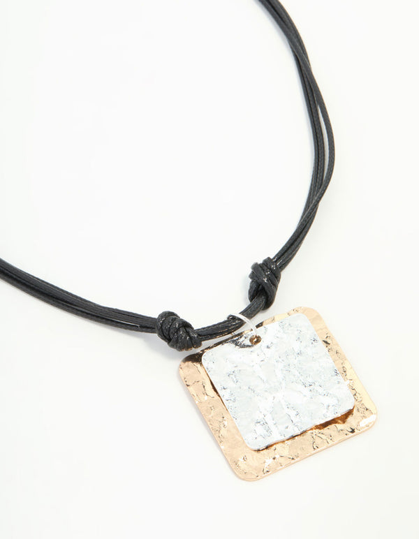 Gold & Silver Textured Pendant Cord Necklace