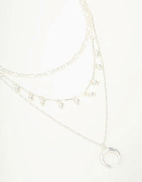 Silver Diamante, Chains & Pendant Layered Necklace - link has visual effect only