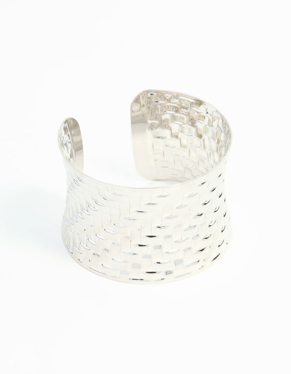 Silver Woven Large Wrist Cuff