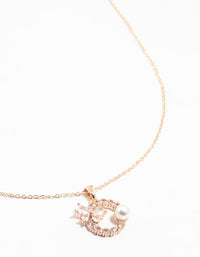 Rose Gold Plated Cubic Zirconia, Butterfly, Wreath & Pearl Necklace - link has visual effect only