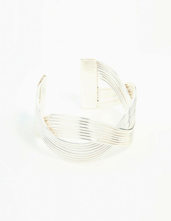 Silver Wave Cross Wire Wrist Cuff