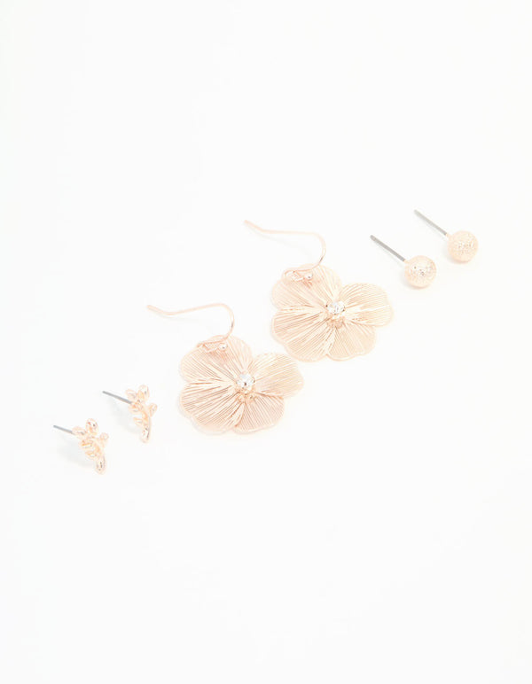 Rose Gold Floral Earrings 3-Pack