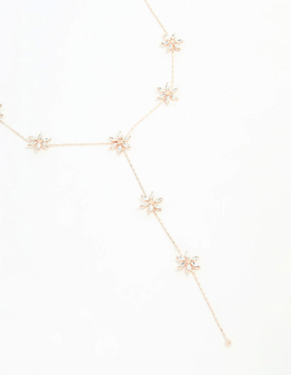 Rose Gold Diamante Flower Trail Y-Necklace