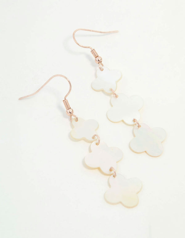 Rose Gold Multirow Clover Drop Earrings